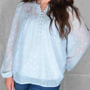 Printed Half Button Gathered Detail Blouse